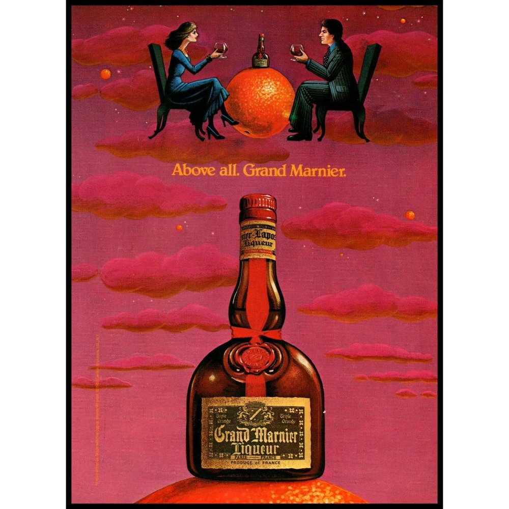 1983 Grand Marnier Liqueur Vintage print Ad Couple Dinner Date Orange Wall Art